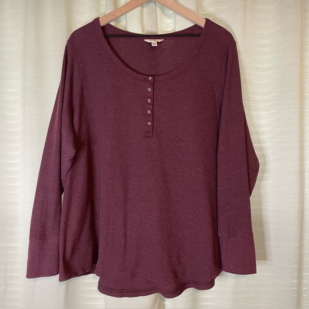 Terra & Sky Maroon Thermal Henley Shirt